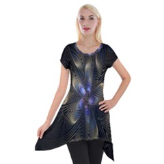 Fractal Blue Abstract Fractal Art Short Sleeve Side Drop Tunic by Nexatart