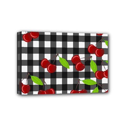 Cherries Plaid Pattern  Mini Canvas 6  X 4  by Valentinaart