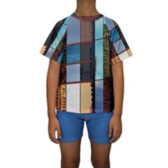 Glass Facade Colorful Architecture Kids  Short Sleeve Swimwear by Nexatart