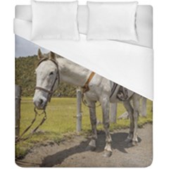 White Horse Tied Up At Cotopaxi National Park Ecuador Duvet Cover (california King Size) by dflcprints