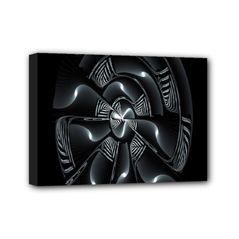 Fractal Disk Texture Black White Spiral Circle Abstract Tech Technologic Mini Canvas 7  X 5  by Simbadda