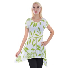Leaves Pattern Seamless Short Sleeve Side Drop Tunic by Simbadda