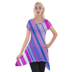 Line Obliquely Pink Short Sleeve Side Drop Tunic by Simbadda