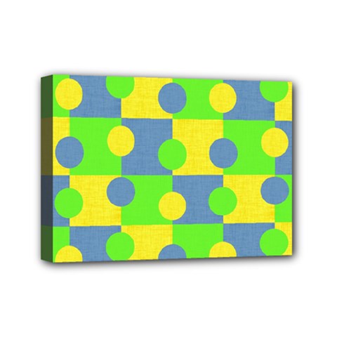 Abric Cotton Bright Blue Lime Mini Canvas 7  X 5  by Simbadda