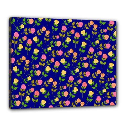 Flowers Roses Floral Flowery Blue Background Canvas 20  X 16  by Simbadda