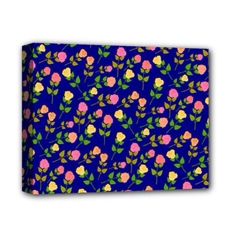 Flowers Roses Floral Flowery Blue Background Deluxe Canvas 14  X 11  by Simbadda