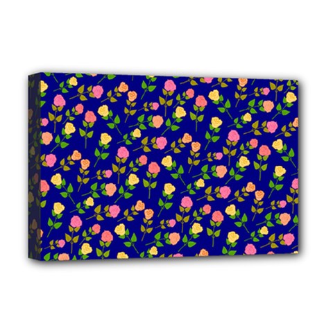 Flowers Roses Floral Flowery Blue Background Deluxe Canvas 18  X 12   by Simbadda