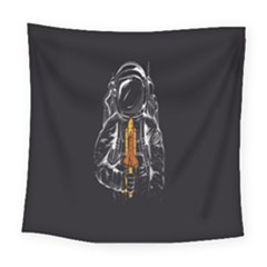 Humor Rocket Ice Cream Funny Astronauts Minimalistic Black Background Square Tapestry (large) by Simbadda