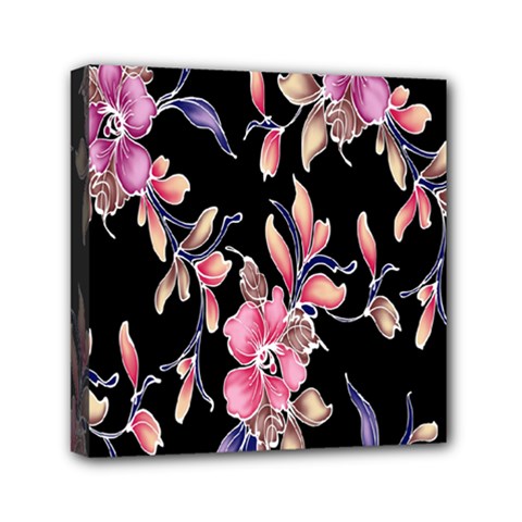 Neon Flowers Black Background Mini Canvas 6  X 6  by Simbadda