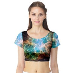 Crab Nebula Short Sleeve Crop Top (tight Fit) by SpaceShop