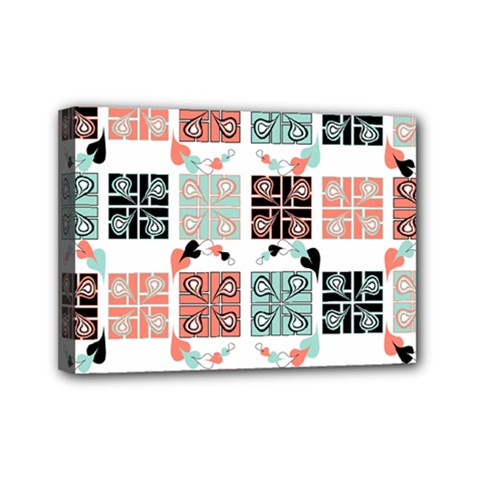 Mint Black Coral Heart Paisley Mini Canvas 7  X 5  by Simbadda