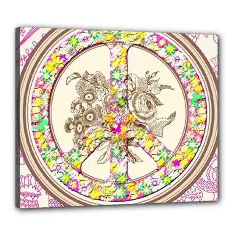 Peace Logo Floral Pattern Canvas 24  X 20  by Simbadda