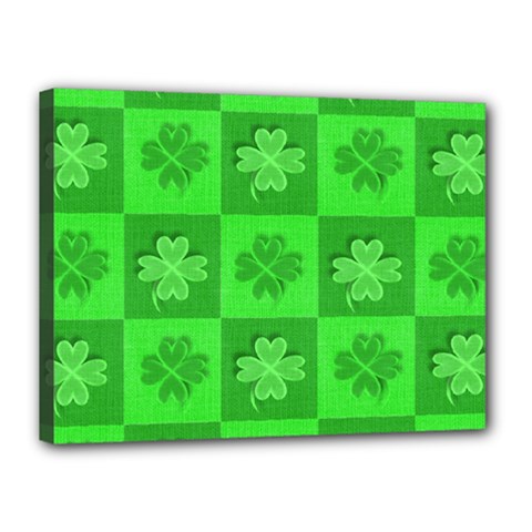 Fabric Shamrocks Clovers Canvas 16  X 12  by Simbadda