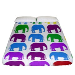 Rainbow Colors Bright Colorful Elephants Wallpaper Background Fitted Sheet (king Size) by Simbadda