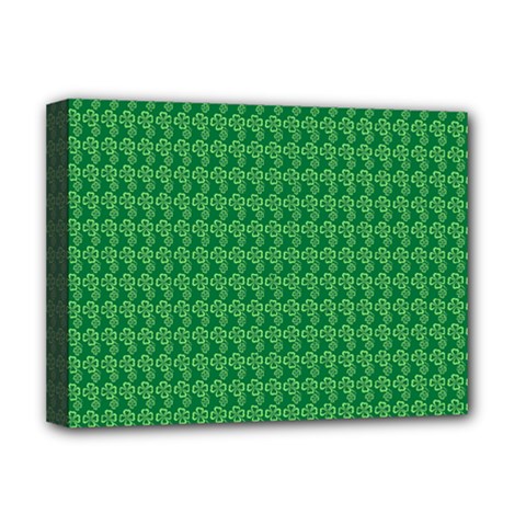 Clovers On Dark Green Deluxe Canvas 16  X 12   by PhotoNOLA