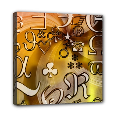 Symbols On Gradient Background Embossed Mini Canvas 8  X 8  by Amaryn4rt