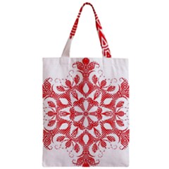 Red Pattern Filigree Snowflake On White Zipper Classic Tote Bag by Amaryn4rt
