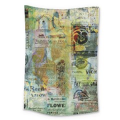 Old Newspaper And Gold Acryl Painting Collage Large Tapestry by EDDArt