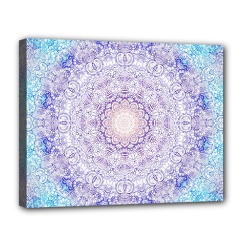 India Mehndi Style Mandala   Cyan Lilac Canvas 14  X 11  by EDDArt