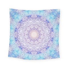 India Mehndi Style Mandala   Cyan Lilac Square Tapestry (small) by EDDArt