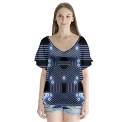 A Completely Seamless Tile Able Techy Circuit Background Flutter Sleeve Top by Simbadda