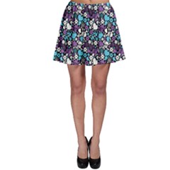 Purple Flowers Skulls And Hearts Pattern Skater Skirt by CoolDesigns