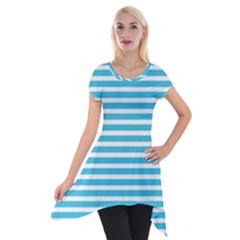 Horizontal Stripes Blue Short Sleeve Side Drop Tunic by Mariart