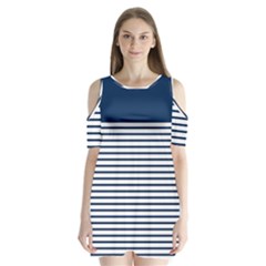 Horizontal Stripes Blue White Line Shoulder Cutout Velvet  One Piece by Mariart