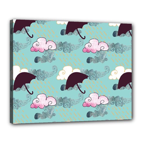 Rain Clouds Umbrella Blue Sky Pink Canvas 20  X 16  by Mariart