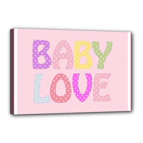 Pink Baby Love Text In Colorful Polka Dots Canvas 18  X 12  by Simbadda