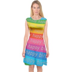 Colorful Happy Birthday Wallpaper Capsleeve Midi Dress by Simbadda