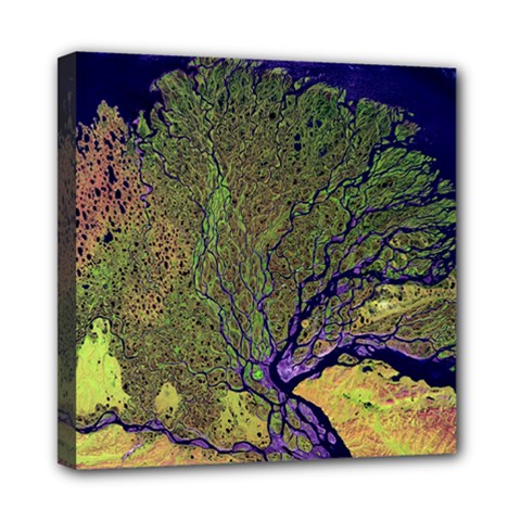 Lena River Delta A Photo Of A Colorful River Delta Taken From A Satellite Mini Canvas 8  X 8  by Simbadda