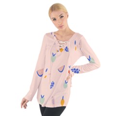 Papaya Apple Cherry Wine Fruit Pink Purple Women s Tie Up Tee by Mariart