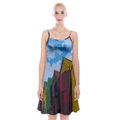Brightly Colored Dressing Huts Spaghetti Strap Velvet Dress by Nexatart