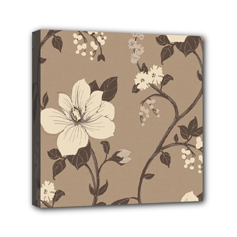 Floral Flower Rose Leaf Grey Mini Canvas 6  X 6  by Mariart