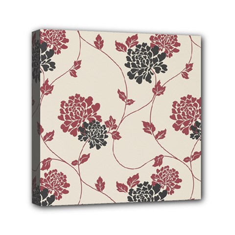 Flower Floral Black Pink Mini Canvas 6  X 6  by Mariart