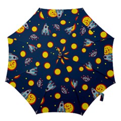 Rocket Ufo Moon Star Space Planet Blue Circle Hook Handle Umbrellas (large) by Mariart