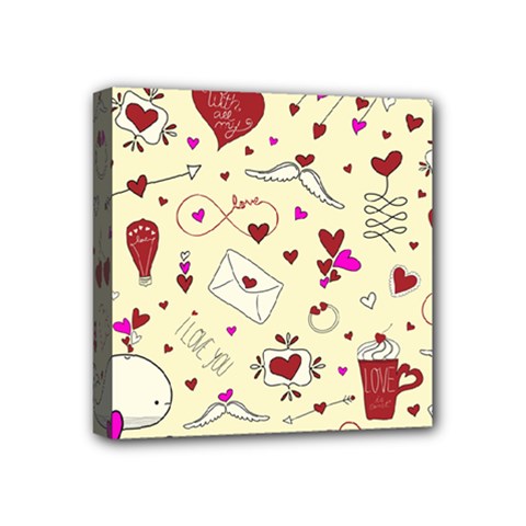 Valentinstag Love Hearts Pattern Red Yellow Mini Canvas 4  X 4  by EDDArt