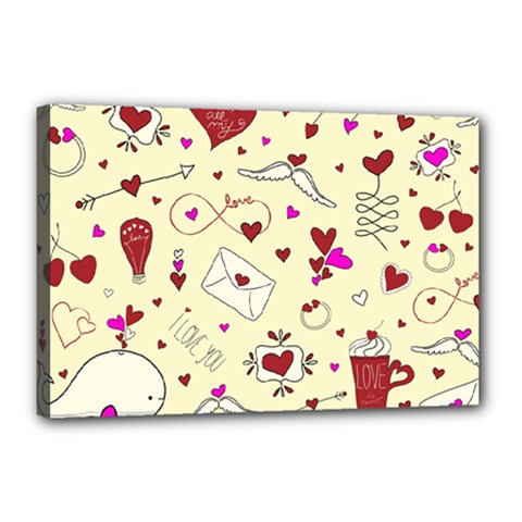 Valentinstag Love Hearts Pattern Red Yellow Canvas 18  X 12  by EDDArt