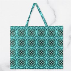 Turquoise Damask Pattern Zipper Large Tote Bag by linceazul