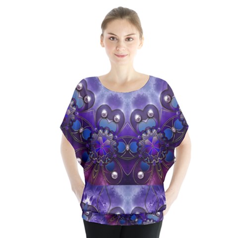 Pearls On Lavender Batwing Chiffon Blouse by KirstenStar
