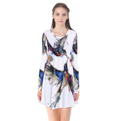  Colorful Love Birds Illustration With Splashes Of Paint Flare Dress by TastefulDesigns
