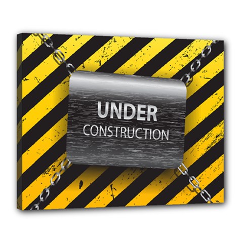 Under Construction Sign Iron Line Black Yellow Cross Canvas 20  X 16  by Mariart