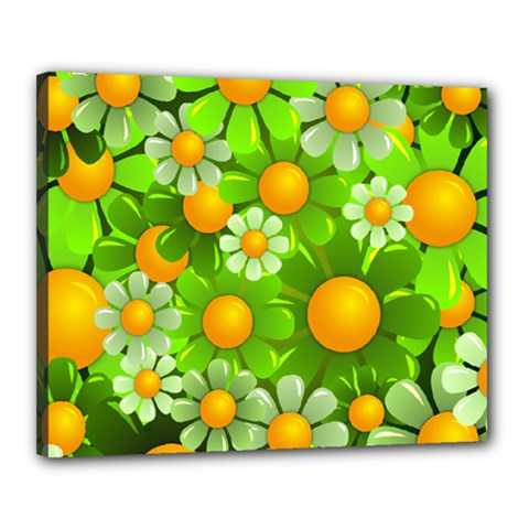 Sunflower Flower Floral Green Yellow Canvas 20  X 16  by Mariart