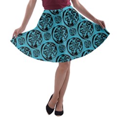 Turquoise Pattern A-line Skater Skirt by linceazul