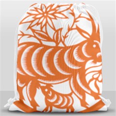 Chinese Zodiac Goat Star Orange Drawstring Bag (large) by Mariart