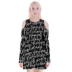 Happy Holidays Velvet Long Sleeve Shoulder Cutout Dress by Mariart