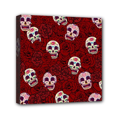 Funny Skull Rosebed Mini Canvas 6  X 6  by designworld65