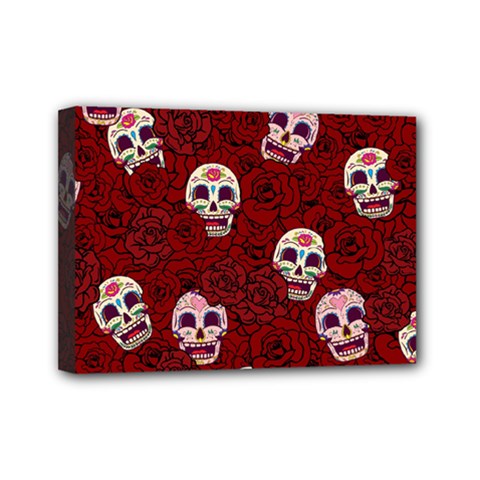 Funny Skull Rosebed Mini Canvas 7  X 5  by designworld65