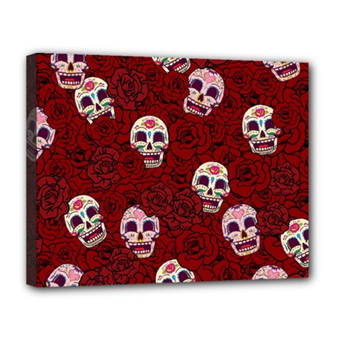 Funny Skull Rosebed Canvas 14  X 11  by designworld65